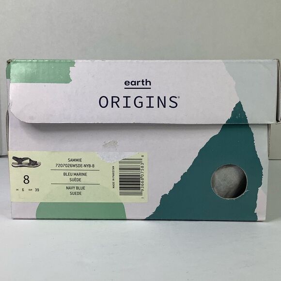 New! Earth Origins Sammie Round Toe Strappy Flat Navy Blue Suede Sandals Sz 8 - Picture 8 of 8